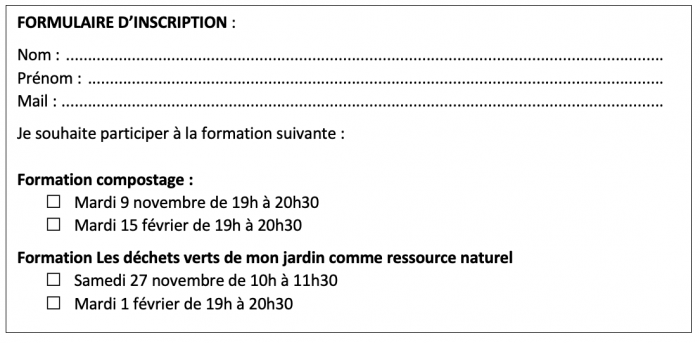 Formuaire d'Inscription a la formation Inscription formation