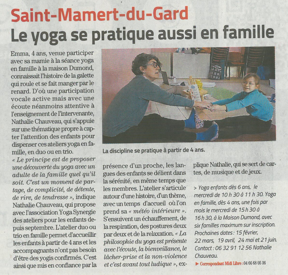 Nathalie Chauveau Association yoga synergie Yoga pour la famille et pour les enfants à Saint-Mamert-du-Gard