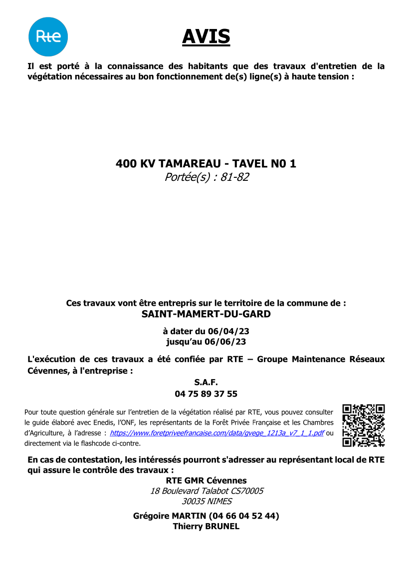 Affiche_Saint-Mamert-du-Gard_(R_CEV_7_TAMAREAU_TAVEL_D2)_06-04-23 Travaux entretien de la végétation