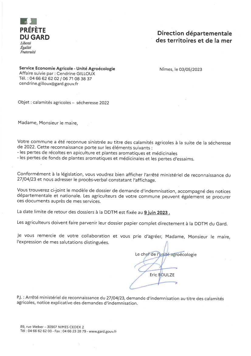 Calamités agricoles – sécheresse 2022 Calamités agricoles - sécheresse 2022