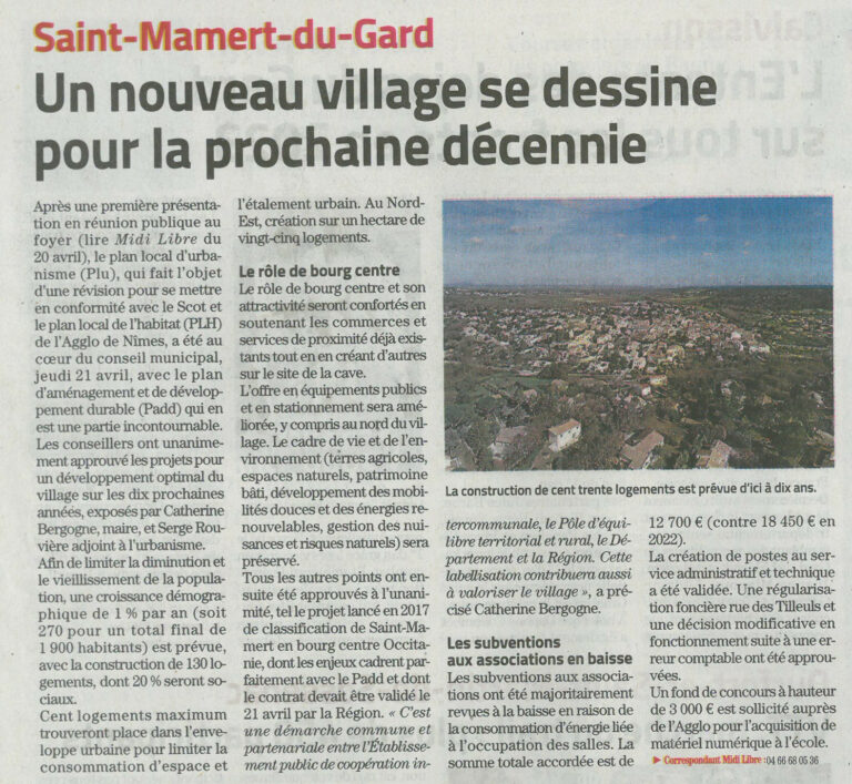 ST-Mamert Un nouveau village se dessine pour la prochaine décennie. Conseil Municipal du 21 avril 2023.