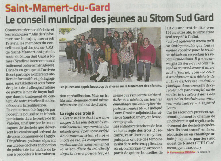 Saint-Mamert Le conseil municipal des jeunes au Sitom Sud Gard le 19 avril 2023.