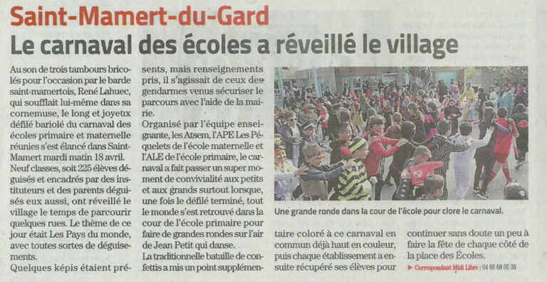 St-Mamert Le carnaval des écoles a réveillé le village le mardi 18 avril 2023