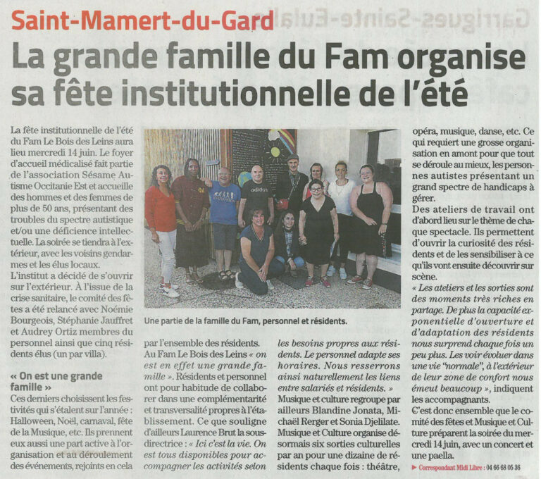 Saint-Mamert-du-Gard La grande famille du Fam organise sa fête institutionnelle de l'été. Mercredi 14 juin 2023
