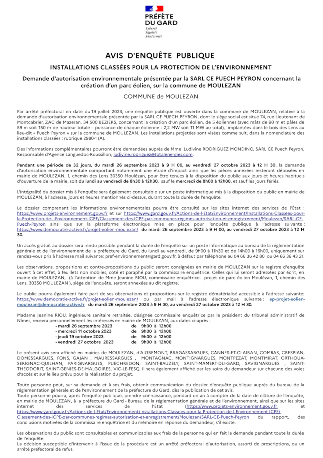 avis d'enquête publique