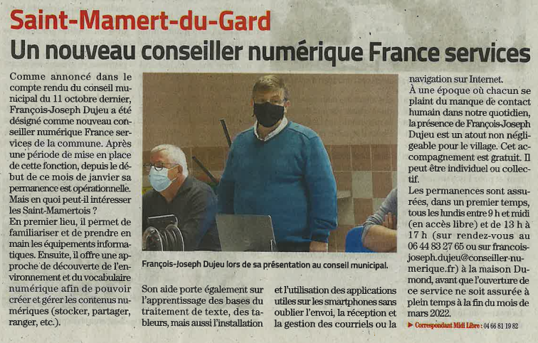 Le nouveau conseiller numérique France services de la Commune de Saint-Mamert Le nouveau conseiller numérique France services de la Commune de Saint-Mamert