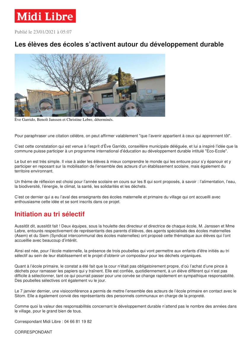 Les élèves des écoles s’activent autour du développement durable Les élèves des écoles s’activent autour du développement durable