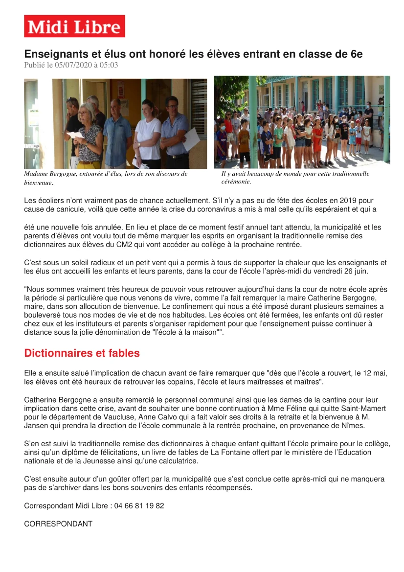 Enseignants et élus ont honoré les élèves entrant en classe de 6e Enseignants et élus ont honoré les élèves entrant en classe de 6e